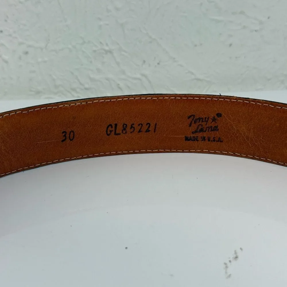 Tony Lama Black Lizard Embossed Leather Western Belt Men’s 30 VGUC